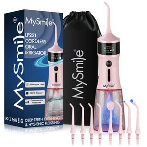 NWT‎ MySmile LP221 Cordless Oral Irrigator Flossing Sterilizable UVC Light Pink